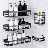 5Pcs Adhesive Shower Caddy Bathroom Wall Organizer Rack Black