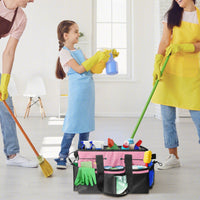 Multiuse Cleaning Caddy Wearable 9-Pocket Housekeeping Tote Bag with Adjustable Shoulder Strap Pink