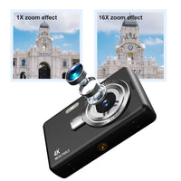 4K HD 1080P Digital Camera Retro Video Camera for Kids Beginners with 32GB TF Card Black