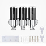 3-Chamber Shower Soap Dispenser Wall-Mounted Shampoo and Conditioner Dispenser with Visible Window Black