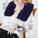 2PCS Inflatable Travel Neck Pillow for Car Plane Soft Velvet PVC Portable Dark Blue