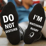 Pair of I'M WATCHING Unisex RUGBY Rugby Socks for Football Lover Black
