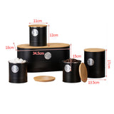 5 PCS Black Bread Bin and Airtight Kitchen Storage Canister Set
