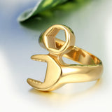 Stainless Steel Industrial Punk Ring Wrench Shape for Men and Women Gold