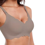 Women Bras No Underwire Scalloped Push Up Soft Tshirt Bra Gray