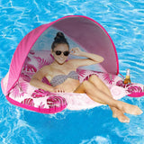 Inflatable Pool Floating Chair with Cup Holder Pool Chair Lounge Float with Adjustable Sun Shade Cover Pink