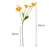 3Pcs 4-Head Artificial Corn Poppy Flowers Flocking Stem Bouquet Home Office Decor Orange