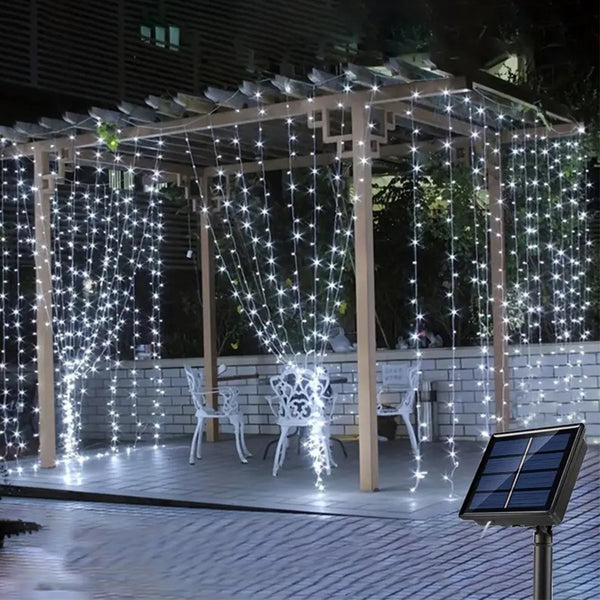 Solar Fairy Curtain Lights – Christmas Hanging String Lights for Window Backdrop  White
