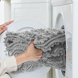 Chenille Bathroom Rug Mat with Non Slip Rubber Backing for Home Decor Light Grey
