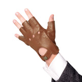 Men's Leather Fingerless Gloves for Motorcycle and Driving Brown