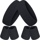6Pcs Set Sweatbands Sports Headband Wristbands for Sport Tennis Badminton Yoga Black