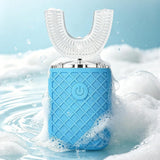 Electric 6 Modes Whole U Shaped Whole Mouth Brush Toothbrush for Adults Blue