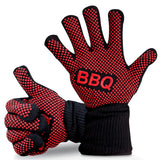Pair of Heat Resistant Oven Gloves Non-Slip Grill Mittens for Cooking  Barbecuing Baking Red