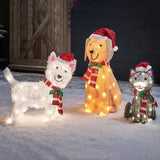 3Pcs Animal Christmas Decoration with Light String Dogs and Cat Xmas Outside Holiday Decor