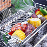 BBQ Grill Basket Stainless Steel Rotating with Stand Handle for Garden Camping