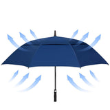 Auto Open Golf Umbrella 30 Inch Extra Large Double Layer Windproof Dark Blue