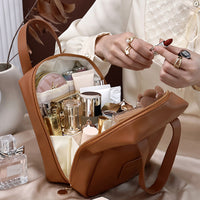 PU Leather Makeup Bag Travel Cosmetic Bag Multi-functional Toiletry Bag Daily Use Brown