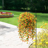 2Pcs Artificial Flowers for Outdoors Decorations Summer Fake Hanging Floral Decoration Orange-Yellow