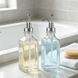 2 PCS 500ml Square Glass Syrup Soap Dispenser Bottles with Funnel Silver