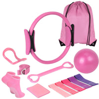 13PCS Home Pilates Essentials Kit – Includes Yoga Ball Resistance Band and Pilates Ring Pink