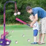 3-in-1 Tee Ball Set for Retractable Baseball Batting Tee Set Pink