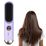 Cordless LCD Hair Straightening Brush 2-in-1 Portable Purple
