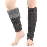 Women Knit Leg Warmers Winter Warm Long Boot Socks Dark Grey