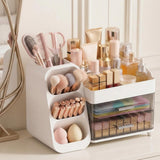 Large Capacity Makeup Organizer Countertop with Makeup Brush Holder for Bathroom Countertop White