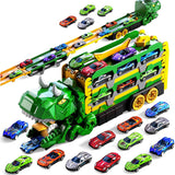 Dinosaur Transport Truck Toy Set with 12PCS Cars for Boys – Car & Truck Set Green