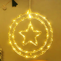 2Pcs Christmas Decorative Hanging Lights Battery Powered Round LED Decoration Style 1