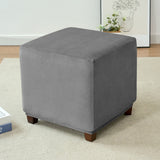 Silver Fox Velvet Footstool Cover High Stretch Square Machine Washable Gray