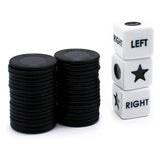 Left Right Center Dice Game Set with 3 Dice and 24 Chips for Family Fun Black