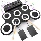 Electric Portable Roll-Up Drum Toy Set with Sticks Practice Pad White