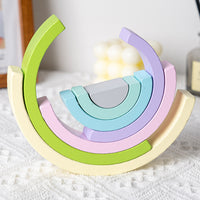 Wooden Rainbow Stacker Nesting Puzzle Blocks Jigsaw Montessori Toys Light Green