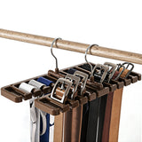 2Pcs Belt and Tie Hangers for Closet Organizer with 20 Hooks Brown