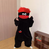 Plush Monster Onesie Pajamas for Adults Funny Costume Sleepwear for Home Lounge Movie Nights Party Black