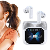 Wireless Bluetooth 5.4 AI Translation Earbuds with LCD Touchscreen 150-Language Real-Time Translation White