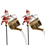2Pcs Solar Powered Santa Claus Garden Stake Light Christmas Outdoor LED Decoration with Watering Can for Garden Yard Lawn