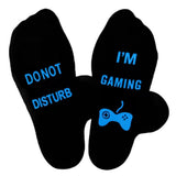 Funny Men Socks with Do Not Disturb I Am Gaming Text Blue