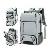 Large Travel Backpack Water Resistant Laptop Backpack Camping Rucksack With Separate Shoe Pocket Grey