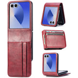 PU Wallet Card Holder Case Compatible With Samsung Galaxy Z Flip 6 7 8 with Stand Red