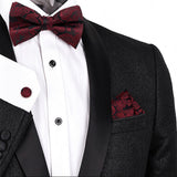 4 Piece Pre Tied Bow Tie Pocket Square and Cufflink Set Jacquard Red
