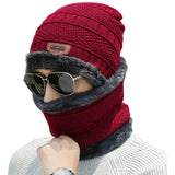Uisex Beanie Cap Winter Knitted Hat Neck Warm Scarf Fleece Ski Accessories Red