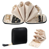 PU Leather Jewelry Organizer Bag Multi Compartment for Travel with Velvet Black