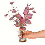 Artificial Eucalyptus Stems in Glass Vase with Faux Water for Home Decor Coffee Table Centerpieces Decorations Red