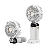 3-in-1 5 Speed USB Handheld Fan Mini Folding Digital Display Fan with Lanyard and Base White