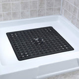 Large Non-Slip Shower Mat with Drain Holes Square Bath Mat Black