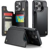 For iPhone 16 Series RFID Blocking Wallet Case with Card Holder Shockproof Phone Cover for Women Men Black