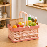 Collapsible Shopping Basket with Handles for Camping Shopping Pink