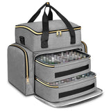 Double-Layer Portable Nail Polish Organizer Bag with Removable Pouches for Travel Gray
